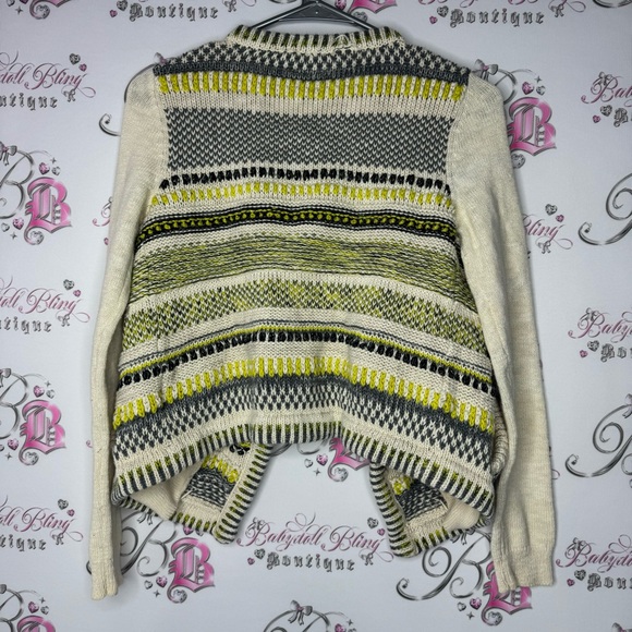 Moth cardigan knit crochet sparkly gold thread boho warm cozy pockets green luxe - Picture 2 of 15